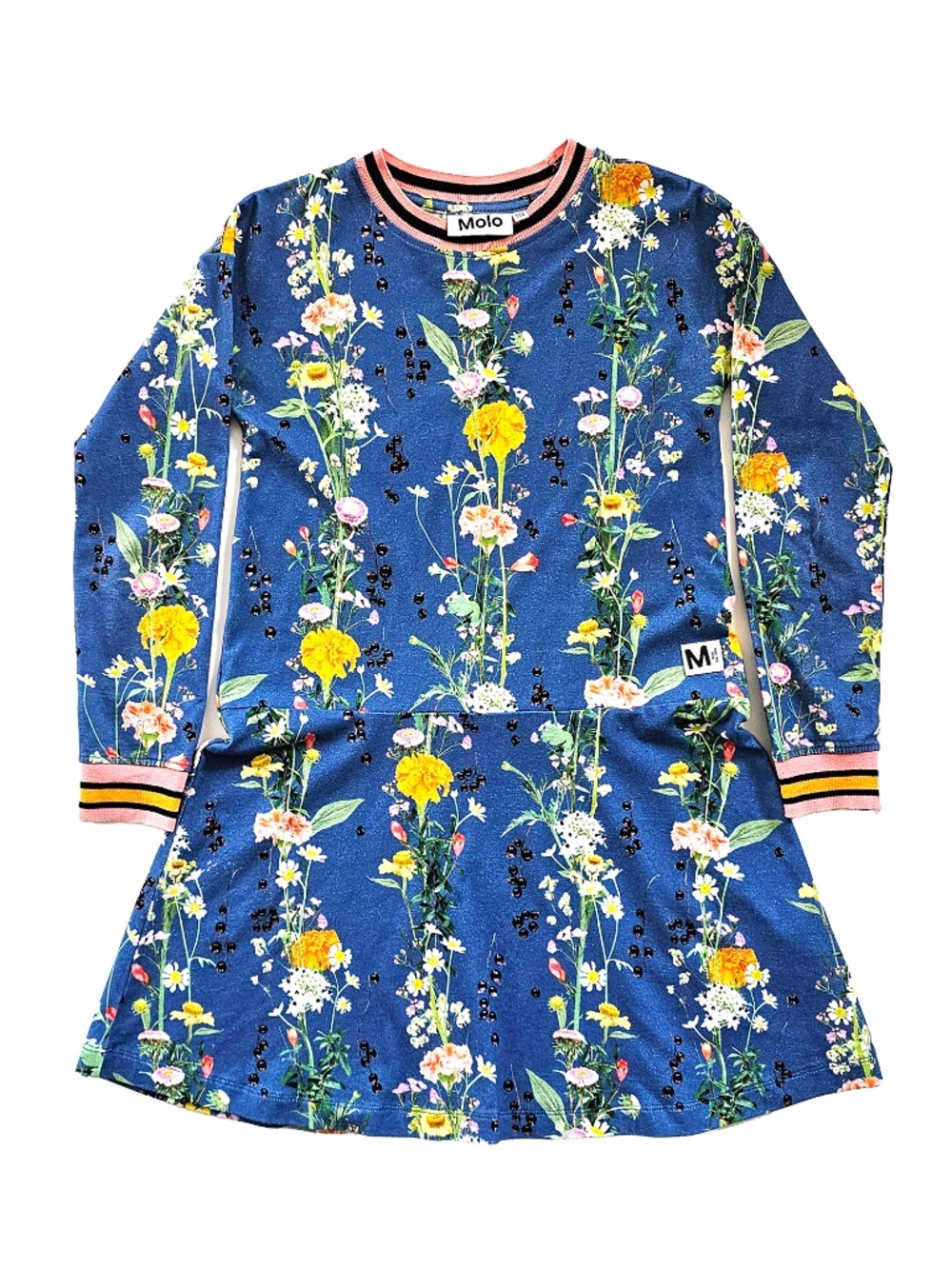 Molo Blue Floral Long Sleeve Dress Organic Cotton Size 122/128 US 7/8Y